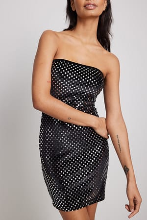 Black Bandeau Velvet Mini Dress