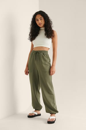 Olive Loose Elastic Waist Pants