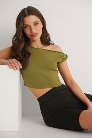 Olive Twisted Shoulder Top