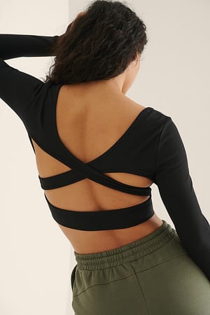 Black Open Back Cross Detail Top