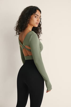 Olive Open Back Cross Detail Top