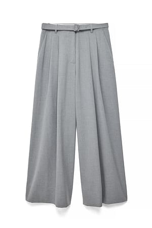 Grey Melange Belted Trousers
