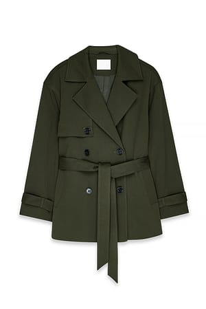 Khaki Kort trenchcoat med bælte