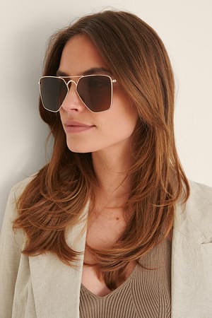Brown/Gold Big Edgy Metal Sunglasses