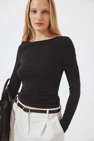 Black Boat Neck Long Sleeve Top