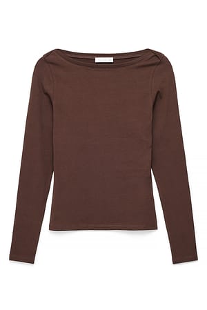 Brown Langærmet top med bådhals