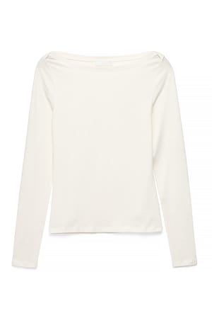 Offwhite Langærmet top med bådhals