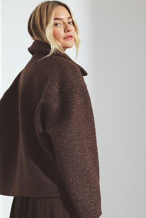 Brown Boucle jakke med glidelås