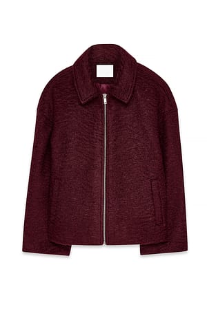 Burgundy Boucle jakke med glidelås