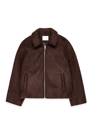 Brown Boucle jakke med glidelås