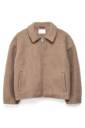 Taupe Boucle jakke med glidelås