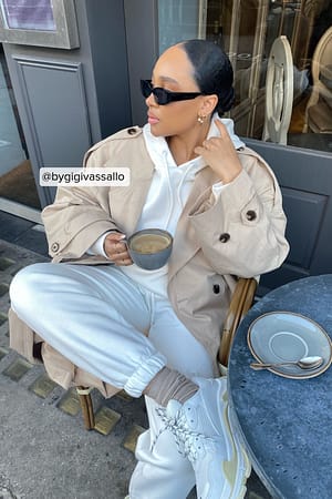 Offwhite Geborstelde joggingbroek met trekkoord