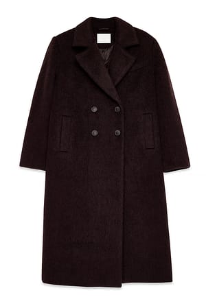 Plum Brushed Wool Blend Straight Coat