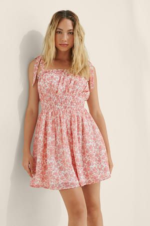 Blush/Flower Miniklänning Med Satinband