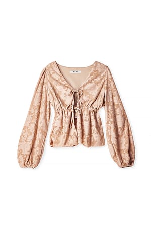 Beige Burn out-topp med puffärmar