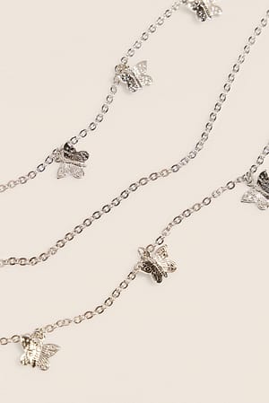 Silver Butterfly Layered Necklace