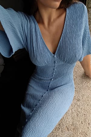 Blue Button Detail Midi Dress