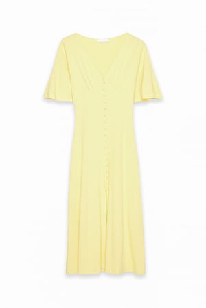 Light Yellow Midikleid mit Knopfdetail