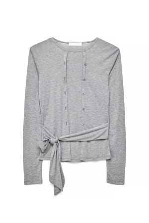 Grey Melange Lagen-Jersey-Top mit Knopfleiste