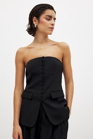 Black Bandeau-korsettop med knapper foran