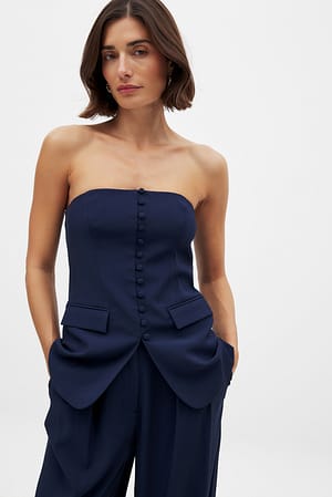 Bright Navy Bandeau-Korsett-Top mit Knopfleiste