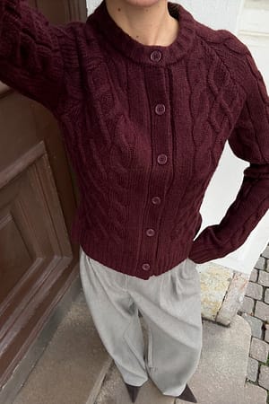 Burgundy Cable Knit Cardigan