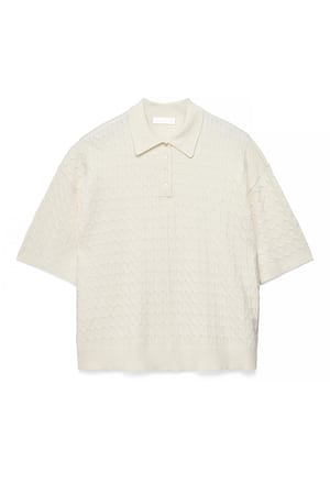 Cream Kortärmad kabelstickad topp