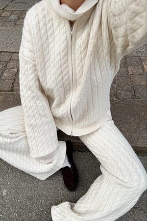 Beige Kabelgebreide broek