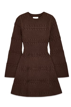 Dark Brown Kabelstrikket minikjole med vide ben