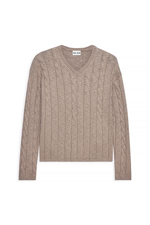 Beige Strickpullover mit Zopfmuster