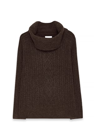 Brown Cable Knitted Turtle Neck Sweater