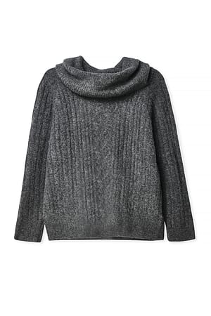Grey Melange Cable Knitted Turtle Neck Sweater