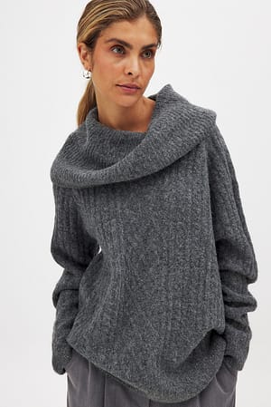 Grey Melange Jersey de punto de ochos con cuello alto