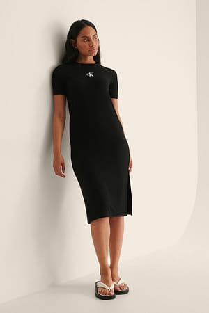 CK Black Geribbelde maxi-jurk