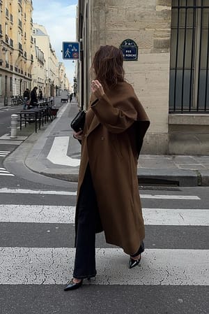 Camel Double Buttoned Wool Blend Coat