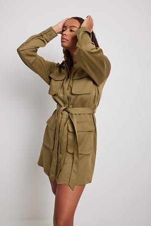 Military Green Cargo Mini Dress