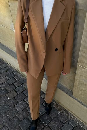 Camel Pantalon de costume droit recyclé taille mi-haute