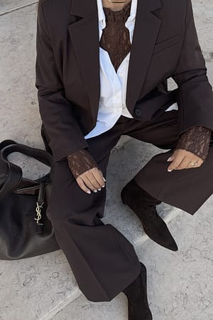 Brown Wide Low Waist Suit Pants