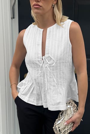 White Top de mezcla de lino plisado