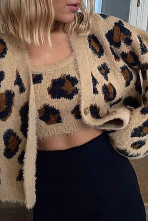 Leopard Kurzer Strick-Cardigan