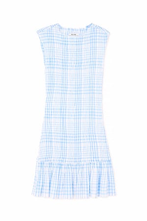 Blue Check Minivestido de cuadros sin mangas con smocks