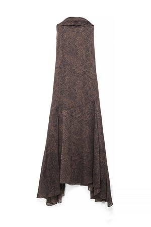 All Over Print Chiffon Scarf Detail Midi Dress