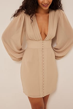 Beige Robe mini boutonnée en mousseline