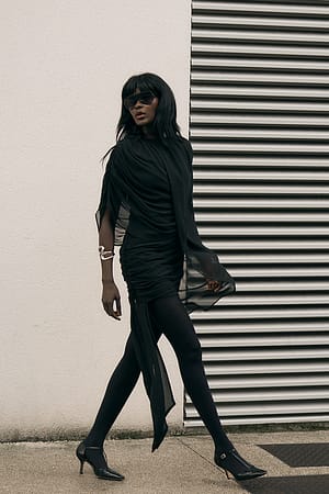 Black Chiffon Draped Mini Dress