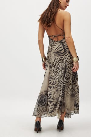 Animal Print Chiffon-Maxikleid mit tiefem Rückenausschnitt