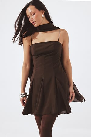Brown Chiffon Scarf Mini Dress