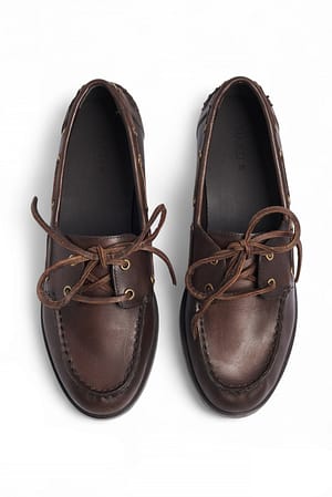 Brown Mocasines de cuero grueso