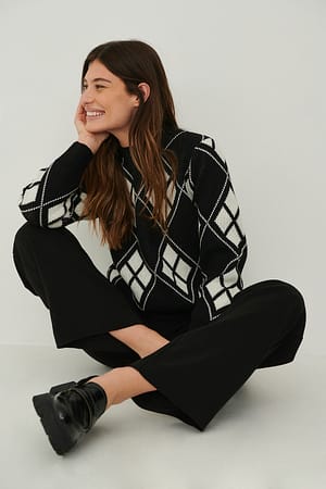 Black Argyle karierter Strickpullover