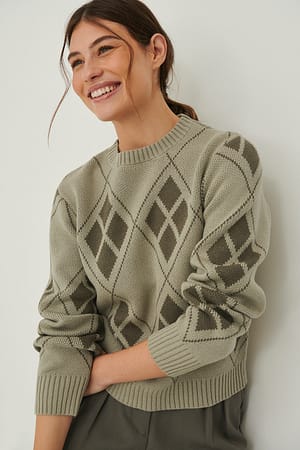Olive Argyle karierter Strickpullover