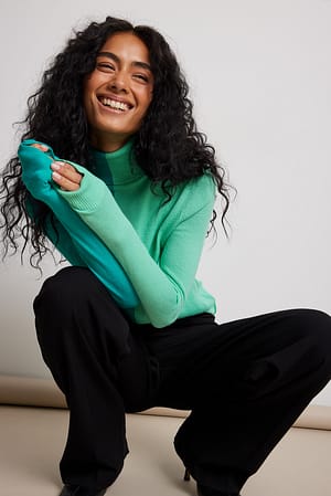Green Mix Kleurgeblokte gebreide turtelsweater
